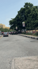 School children gather on street in Itirin, Nigeria