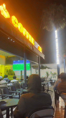 Coffee shop exterior captured at night in Safi, Morocco