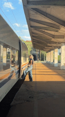 Travelers board train at Mostar station Friday afternoon
