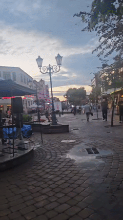 Rainy summer evening along Brest's main pedestrian street