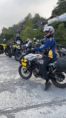 Motorcycle group gathers at scenic Kintamani mountain overlook