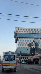 Ambulance stops near Netflix building in Los Angeles