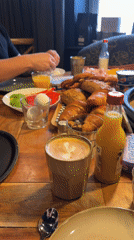 Family enjoys breakfast together in Meisenheim, Germany