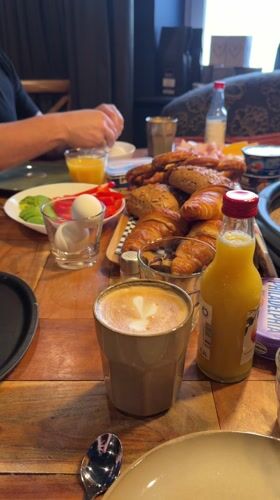 Family enjoys breakfast together in Meisenheim, Germany