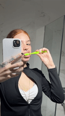 Woman records herself brushing teeth in Buenos Aires bathroom
