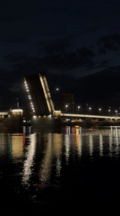 Drawbridge raised at night in Kolpino, Russia