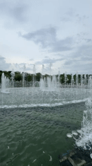 Moscow park fountains operate amid trees and wildlife