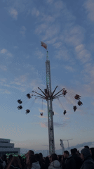 Swing ride operates at dusk in Burgas, Bulgaria