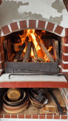 House with fireplace documented during morning hours