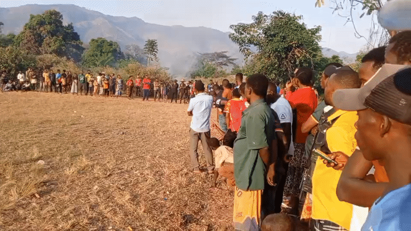 Soccer match draws big crowd on dusty field in Ngalula, DRC
