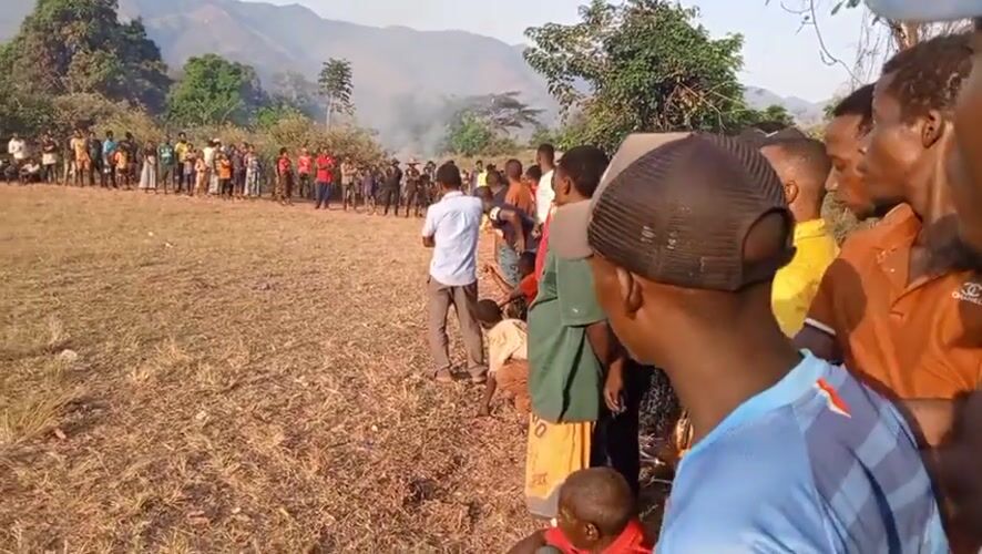 Soccer match draws big crowd on dusty field in Ngalula, DRC