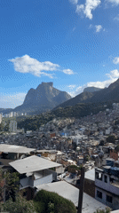 Aerial footage captures Rio favela panorama during evening hours