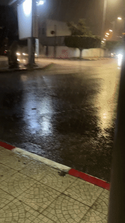 Rainy night flooding observed on Safi street