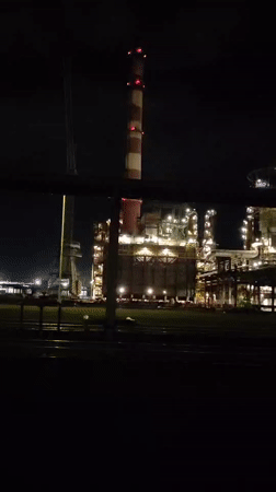 Industrial plant operates at night in Pavlodar, Kazakhstan