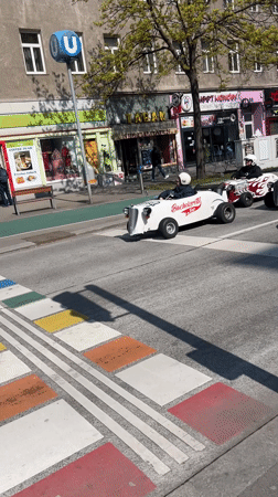 Vintage go-cart bachelorette tour spotted on Vienna streets