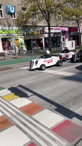 Vintage go-cart bachelorette tour spotted on Vienna streets