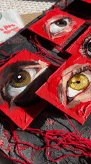 Eye artwork collection documented in Krasnoyarsk art display