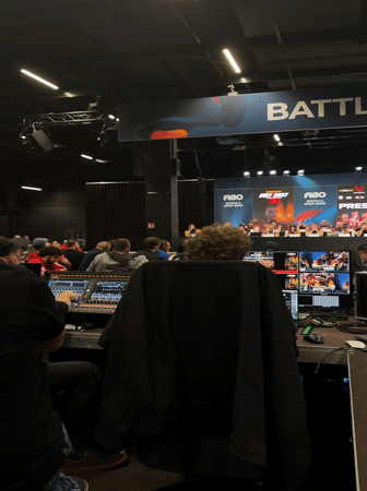 Production crew manages arm wrestling event broadcast in Cologne