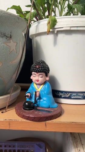 Morning domestic scenes with cat and Buddha figurine in Khor