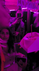 Birthday celebration with candle cake observed in Noviy, Russia