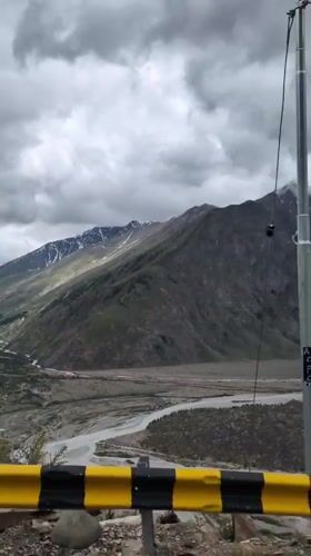 Cloudy skies over a remote Himalayan river valley in Darcha