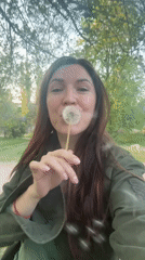 Woman collects dandelions in Kryvyi Rih park during spring afternoon