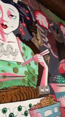 Japanese-style pop art mural spotted in Saint Petersburg interior