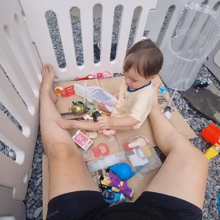 Outdoor playpen session with a baby in rural South Korea