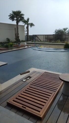 Rainstorm hits swimming pool area in Irakleides, Greece