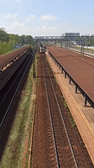 Two trains observed at Moscow station platform