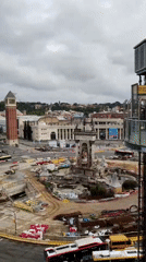 Aerial view captured of Barcelona's Plaça d'Espanya twin towers