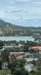 Ko Samui views and potted plants, stupa in the distance