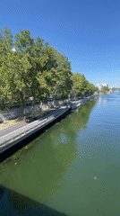 Seine riverfront views with the Eiffel Tower on a sunny afternoon