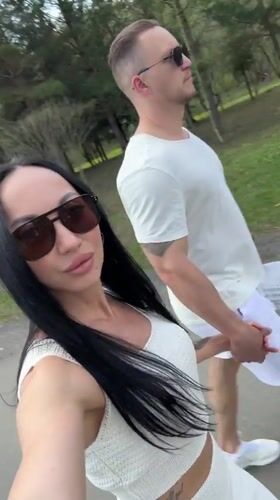 Spring visitors film selfies at wooded stream in Russia