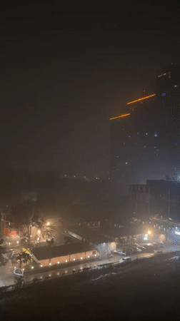Heavy rainstorm reduces visibility across Pattaya City nightscape