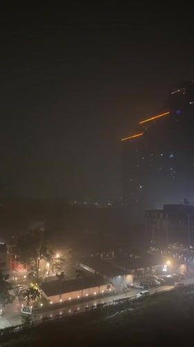 Heavy rainstorm reduces visibility across Pattaya City nightscape