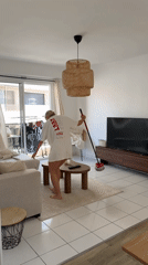 Morning cleaning routine captured in Cannes home with Pomeranian