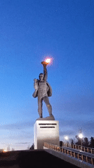 Evening scenes captured around Pioneer monument in Nizhnevartovsk