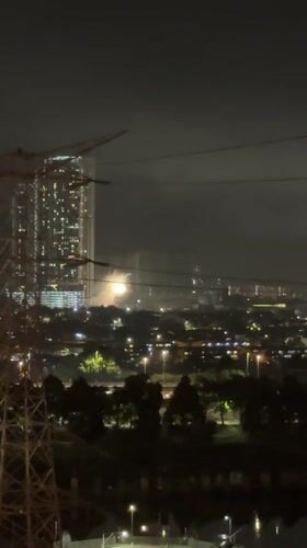 Fireworks light up Kuala Lumpur skyline near construction site