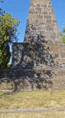 Stone monument and riverside scenery in Lovech, Bulgaria