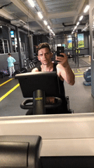 Man takes gym selfie on exercise bike in Saint Petersburg