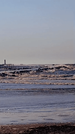 Two lighthouses on the Baltic horizon, Riga coastline