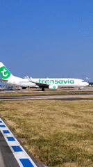 Planes on the tarmac and airport signage on a clear afternoon