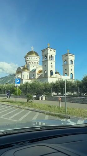 Driver captures white-domed church in Bar, Montenegro