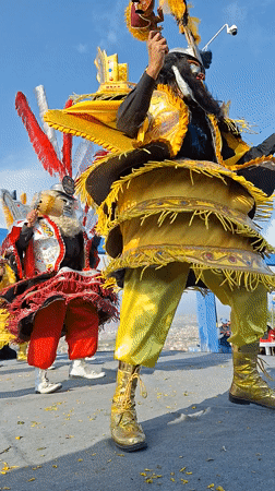 Traditional Andean dancers perform in Jacobo Hunter, Peru