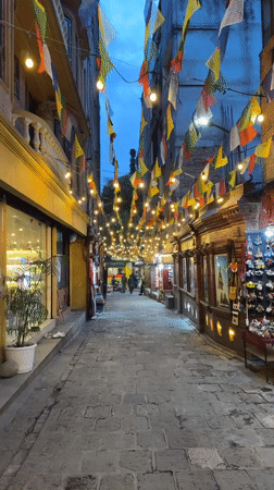 Evening market walk documented in Kathmandu's illuminated streets