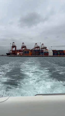 On the water near Callao's busy container port