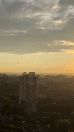 Sunset observed over Dikaya Gar' cityscape, Russia