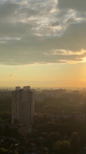 Sunset observed over Dikaya Gar' cityscape, Russia
