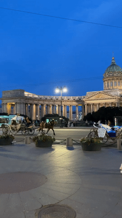 Evening selfies and carriages near Saint Petersburg's historic center